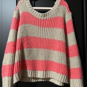 Striped Knit Sweater - Pink and Cream